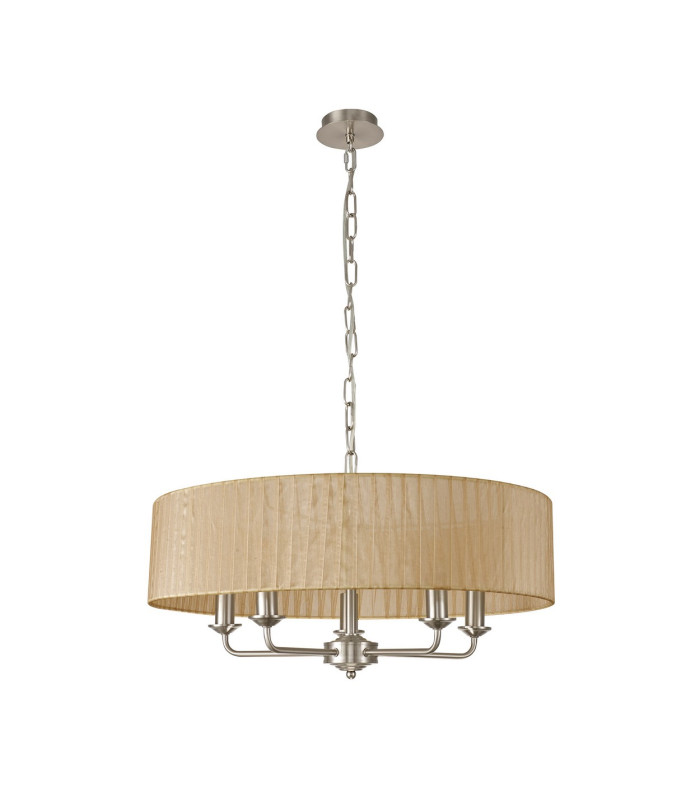 Banyan 5 Light Multi Arm Pendant With 60cm x 15cm Organza Shade Satin Nickel/Soft Bronze-4