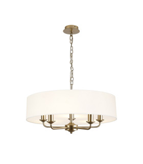 Banyan 5 Light Multi Arm Pendant With 60cm x 15cm Faux Silk Fabric Shade Champagne Gold/White-1