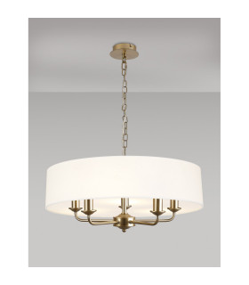 Banyan 5 Light Multi Arm Pendant With 60cm x 15cm Faux Silk Fabric Shade Champagne Gold/White-2