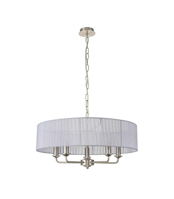 Banyan 5 Light Multi Arm Pendant With 60cm x 15cm Organza Shade Satin Nickel/Grey-4