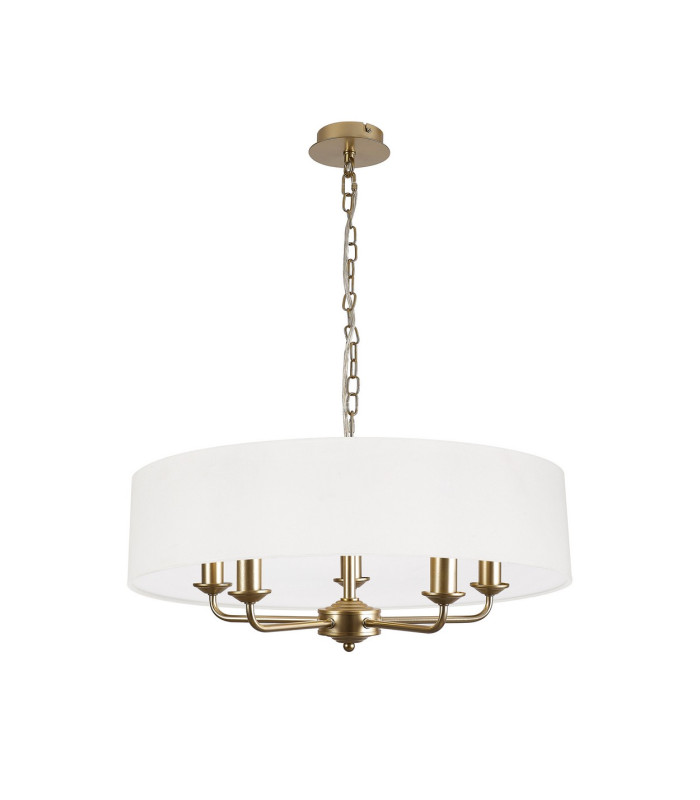 Banyan 5 Light Multi Arm Pendant With 60cm x 15cm Faux Silk Fabric Shade Champagne Gold/White-4