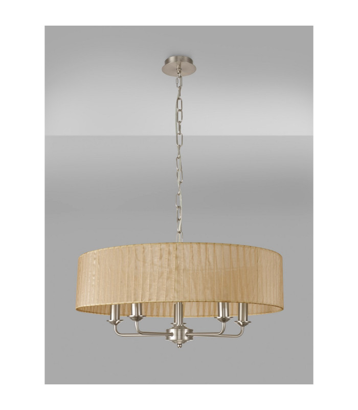 Banyan 5 Light Multi Arm Pendant With 60cm x 15cm Organza Shade Satin Nickel/Soft Bronze-11