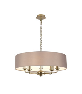 Banyan 5 Light Multi Arm Pendant With 60cm x 15cm Faux Silk Fabric Shade Champagne Gold/Grey-1