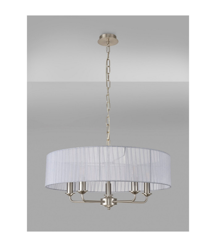 Banyan 5 Light Multi Arm Pendant With 60cm x 15cm Organza Shade Satin Nickel/Grey-11