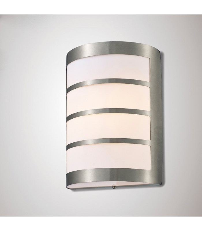 Flush Wall Lamp 1 Light E27 IP44 Exterior Louvre Design Stainless Steel, Opal - 2