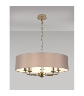 Banyan 5 Light Multi Arm Pendant With 60cm x 15cm Faux Silk Fabric Shade Champagne Gold/Grey-2
