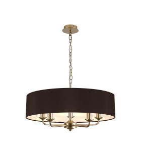 Banyan 5 Light Multi Arm Pendant With 60cm x 15cm Faux Silk Fabric Shade Champagne Gold/Black-1