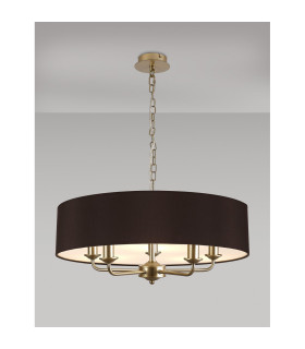 Banyan 5 Light Multi Arm Pendant With 60cm x 15cm Faux Silk Fabric Shade Champagne Gold/Black-2