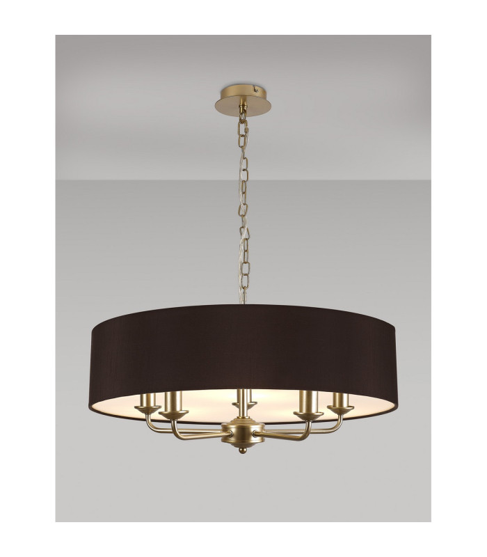 Banyan 5 Light Multi Arm Pendant With 60cm x 15cm Faux Silk Fabric Shade Champagne Gold/Black-2