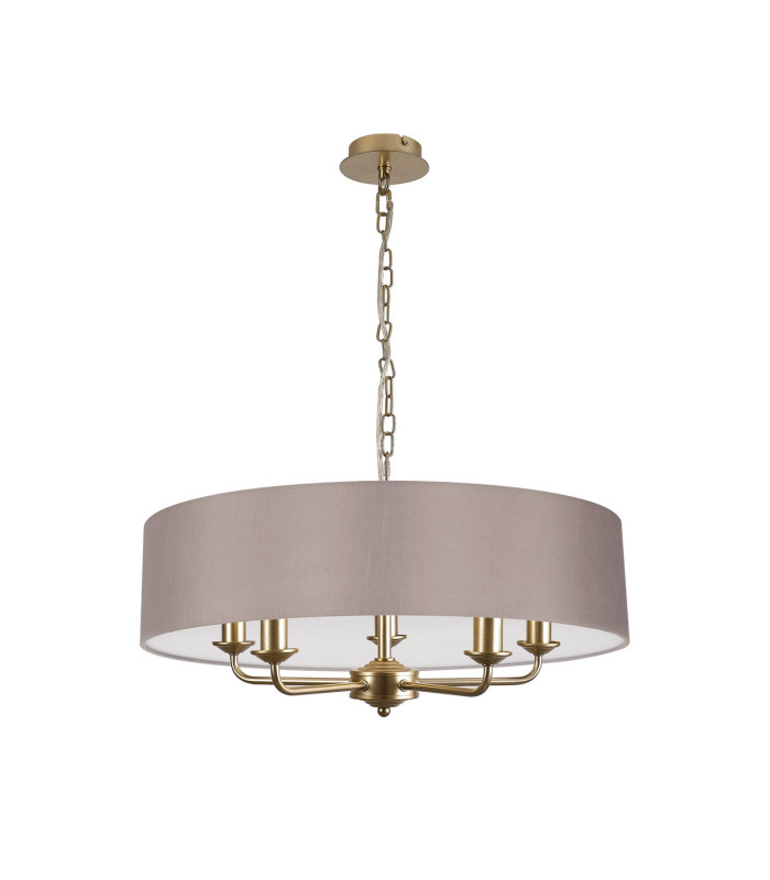 Banyan 5 Light Multi Arm Pendant With 60cm x 15cm Faux Silk Fabric Shade Champagne Gold/Grey-4