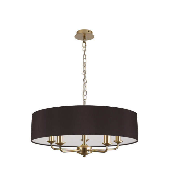 Banyan 5 Light Multi Arm Pendant With 60cm x 15cm Faux Silk Fabric Shade Champagne Gold/Black-4