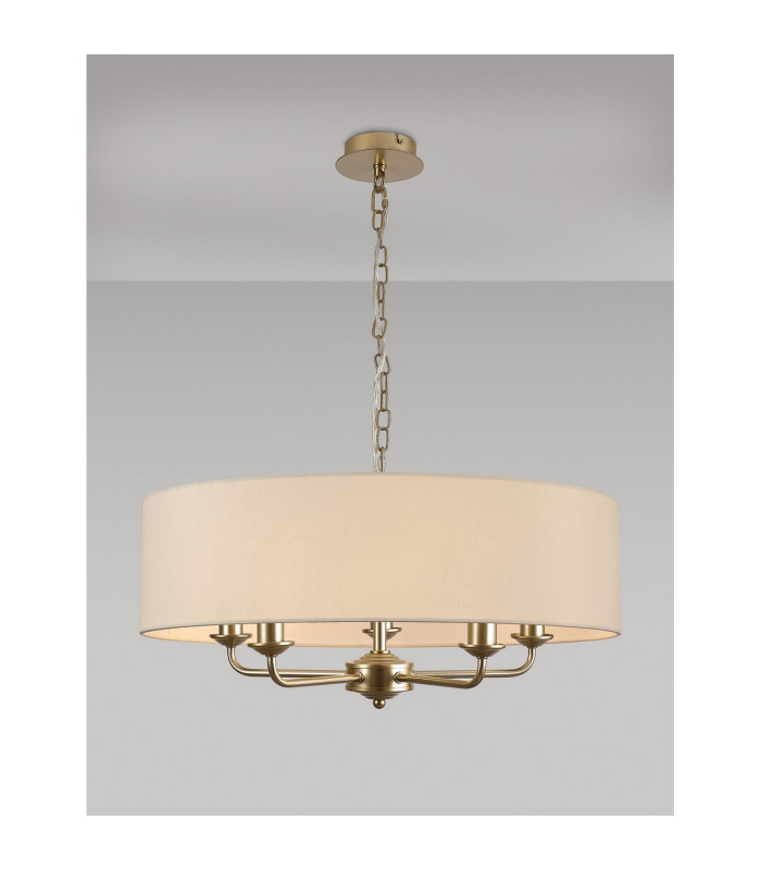 Banyan 5 Light Multi Arm Pendant With 60cm x 15cm Faux Silk Fabric Shade Champagne Gold/Ivory Pearl-2