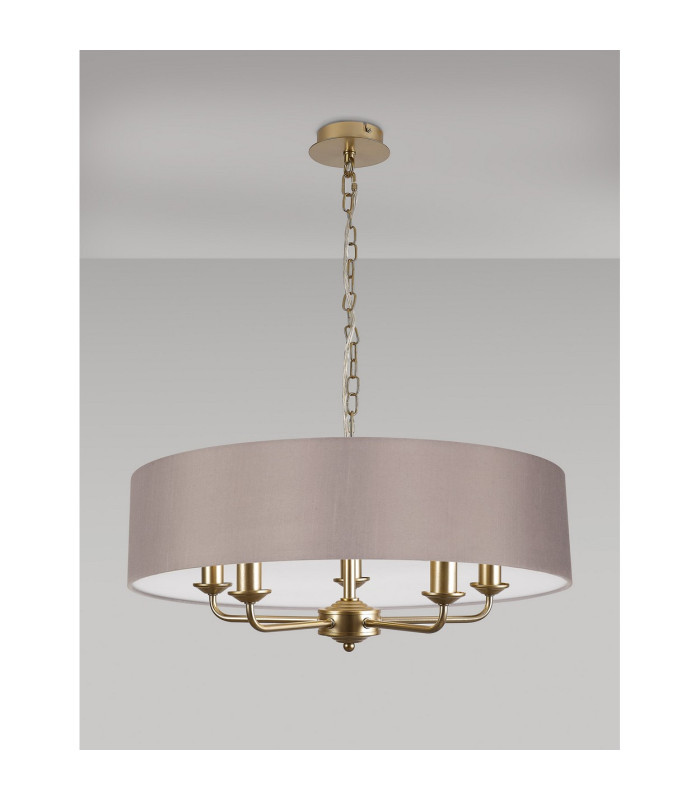 Banyan 5 Light Multi Arm Pendant With 60cm x 15cm Faux Silk Fabric Shade Champagne Gold/Grey-11