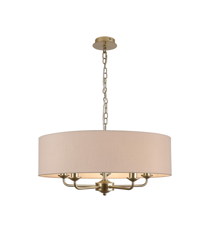 Banyan 5 Light Multi Arm Pendant With 60cm x 15cm Dual Faux Silk Fabric Shade Champagne Gold/Nude Beige-1