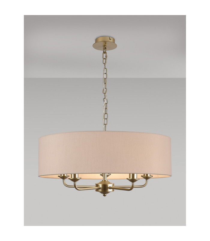 Banyan 5 Light Multi Arm Pendant With 60cm x 15cm Dual Faux Silk Fabric Shade Champagne Gold/Nude Beige-2