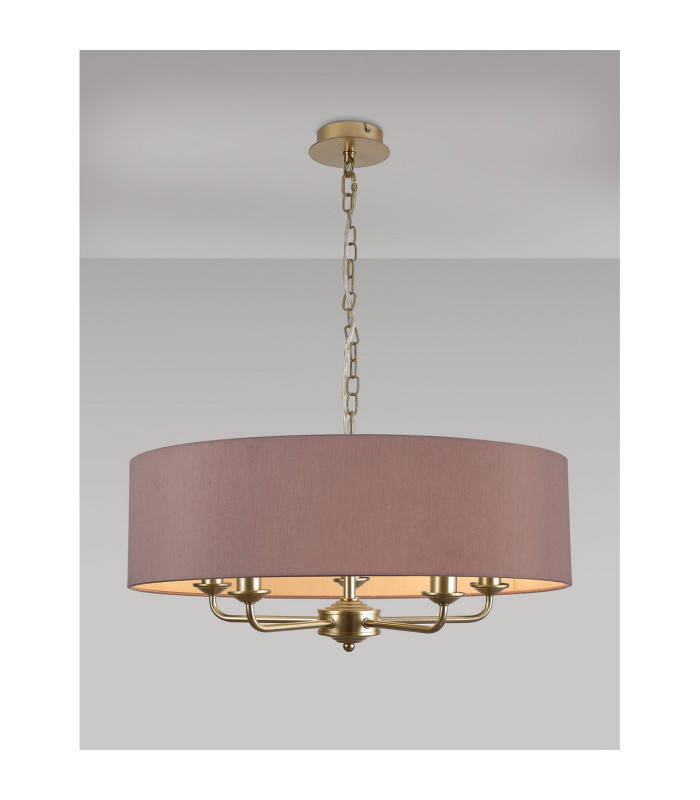 Banyan 5 Light Multi Arm Pendant With 60cm x 15cm Dual Faux Silk Fabric Shade Champagne Gold/Taupe-2