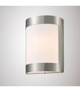 Flush Wall Lamp 1 Light E27 IP44 Exterior Plain Design Stainless Steel, Opal - 2