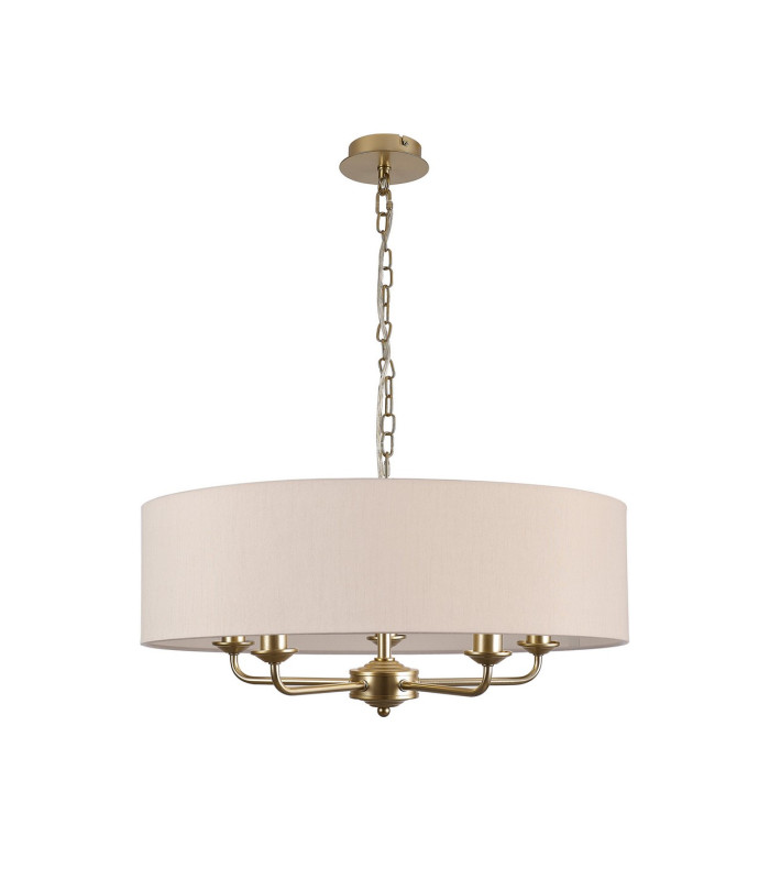 Banyan 5 Light Multi Arm Pendant With 60cm x 15cm Dual Faux Silk Fabric Shade Champagne Gold/Nude Beige-4