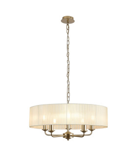 Banyan 5 Light Multi Arm Pendant With 60cm x 15cm Organza Shade Champagne Gold/Cream-1