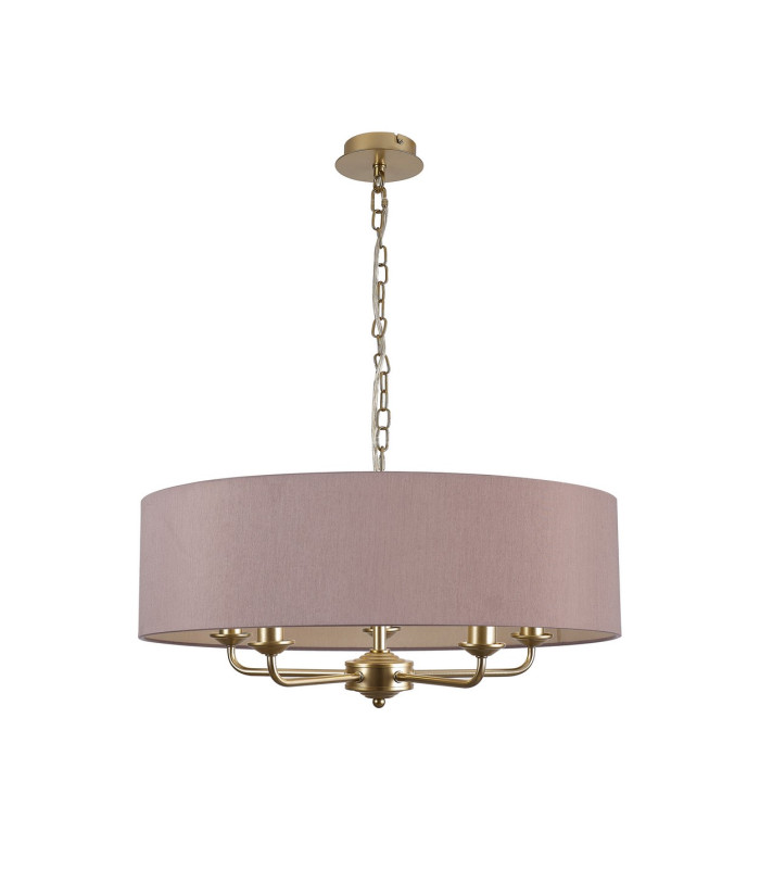 Banyan 5 Light Multi Arm Pendant With 60cm x 15cm Dual Faux Silk Fabric Shade Champagne Gold/Taupe-4