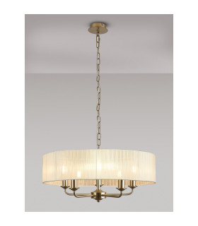 Banyan 5 Light Multi Arm Pendant With 60cm x 15cm Organza Shade Champagne Gold/Cream-2