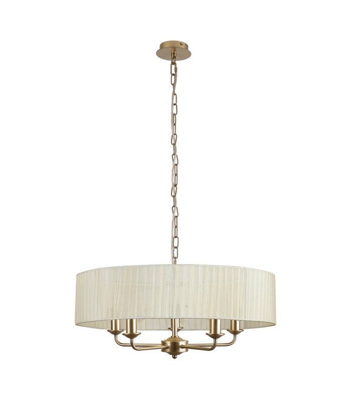 Banyan 5 Light Multi Arm Pendant With 60cm x 15cm Organza Shade Champagne Gold/Cream-4