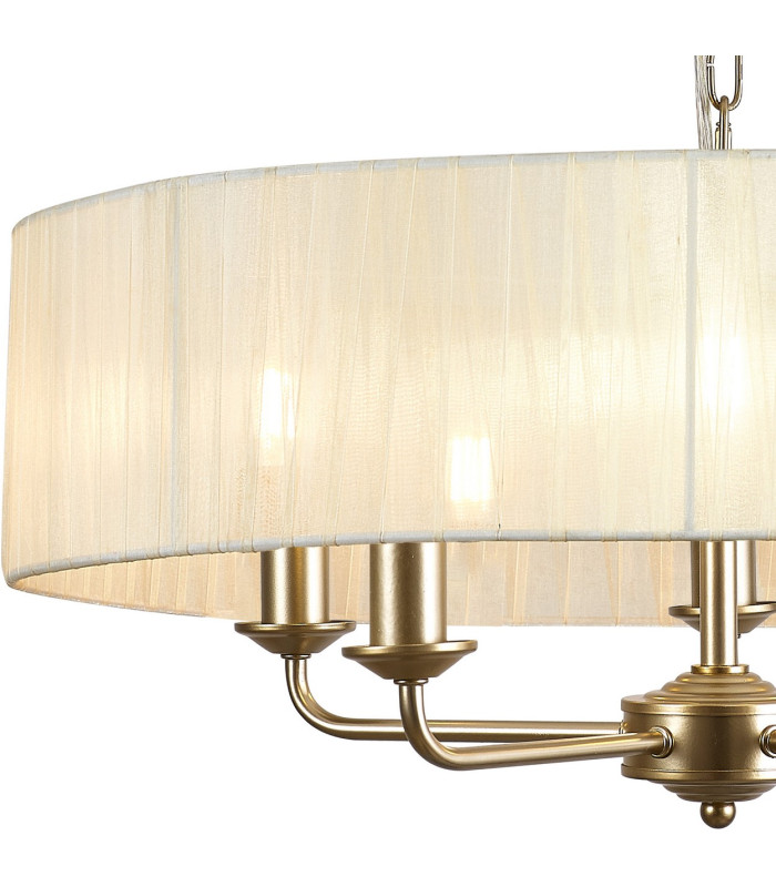 Banyan 5 Light Multi Arm Pendant With 60cm x 15cm Organza Shade Champagne Gold/Cream-7