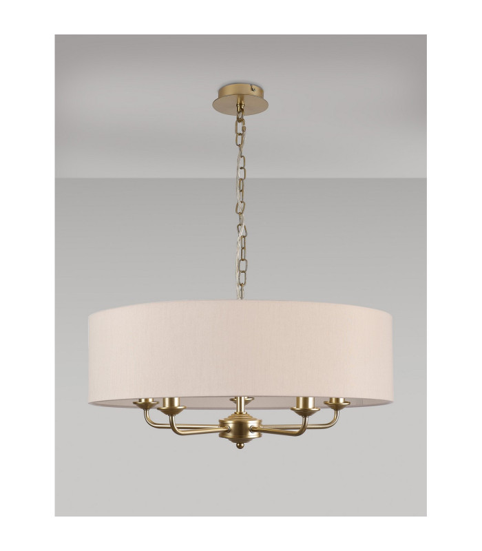 Banyan 5 Light Multi Arm Pendant With 60cm x 15cm Dual Faux Silk Fabric Shade Champagne Gold/Nude Beige-11
