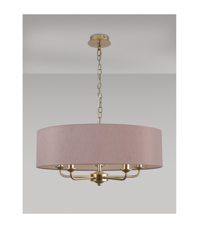Banyan 5 Light Multi Arm Pendant With 60cm x 15cm Dual Faux Silk Fabric Shade Champagne Gold/Taupe-11