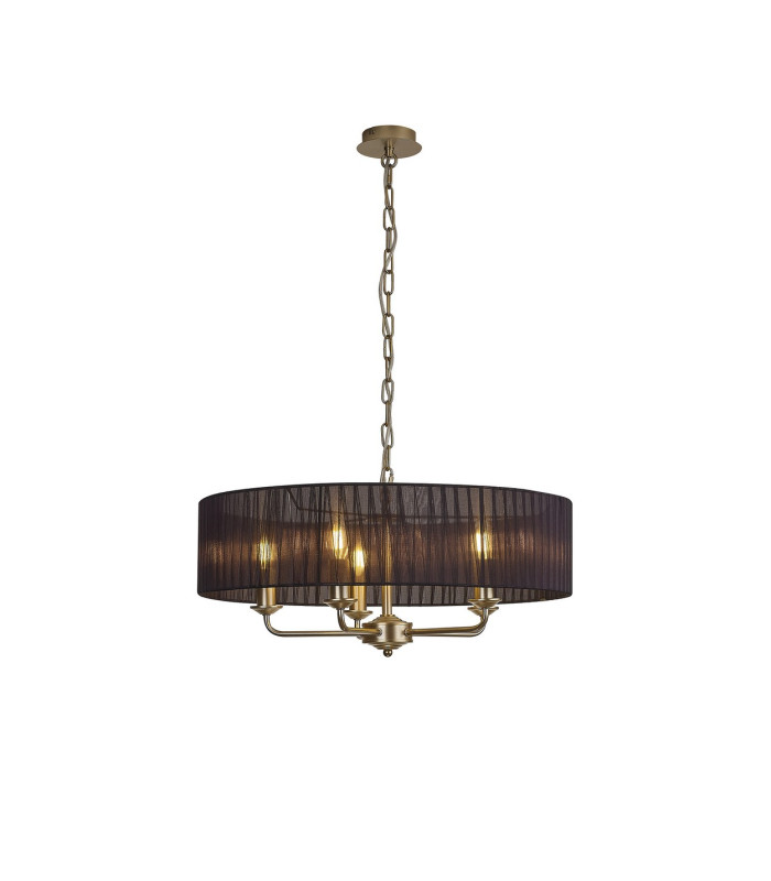 Banyan 5 Light Multi Arm Pendant With 60cm x 15cm Organza Shade Champagne Gold/Black-1