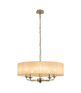 Banyan 5 Light Multi Arm Pendant With 60cm x 15cm Organza Shade Champagne Gold/Soft Bronze-1