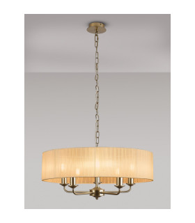 Banyan 5 Light Multi Arm Pendant With 60cm x 15cm Organza Shade Champagne Gold/Soft Bronze-2