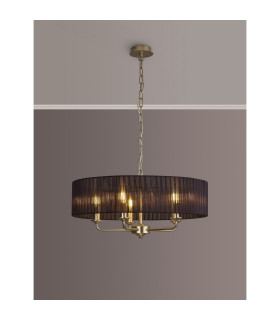 Banyan 5 Light Multi Arm Pendant With 60cm x 15cm Organza Shade Champagne Gold/Black-2