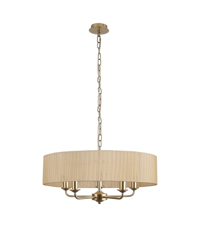Banyan 5 Light Multi Arm Pendant With 60cm x 15cm Organza Shade Champagne Gold/Soft Bronze-4