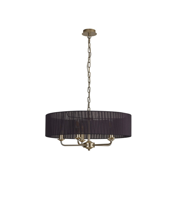 Banyan 5 Light Multi Arm Pendant With 60cm x 15cm Organza Shade Champagne Gold/Black-4