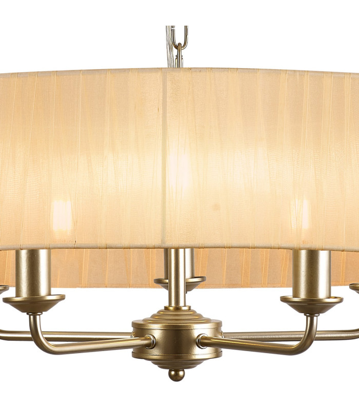 Banyan 5 Light Multi Arm Pendant With 60cm x 15cm Organza Shade Champagne Gold/Soft Bronze-6