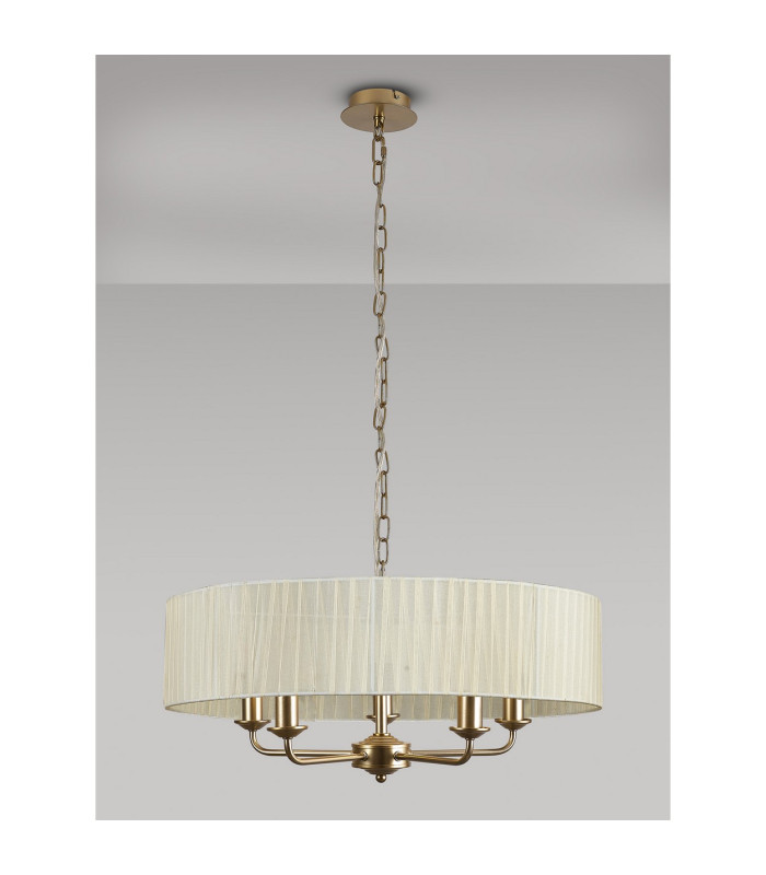 Banyan 5 Light Multi Arm Pendant With 60cm x 15cm Organza Shade Champagne Gold/Cream-14