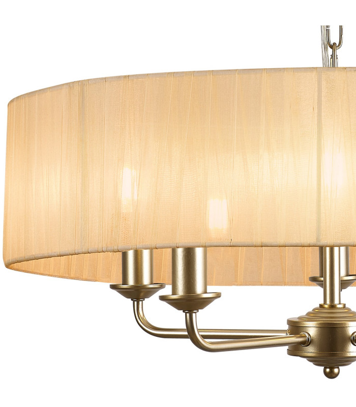 Banyan 5 Light Multi Arm Pendant With 60cm x 15cm Organza Shade Champagne Gold/Soft Bronze-7