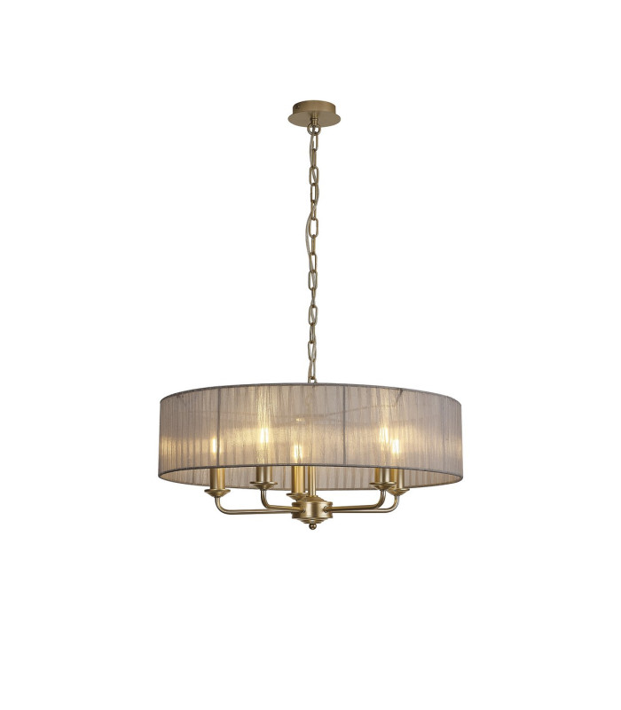 Banyan 5 Light Multi Arm Pendant With 60cm x 15cm Organza Shade Champagne Gold/Grey-1
