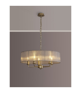Banyan 5 Light Multi Arm Pendant With 60cm x 15cm Organza Shade Champagne Gold/Grey-2