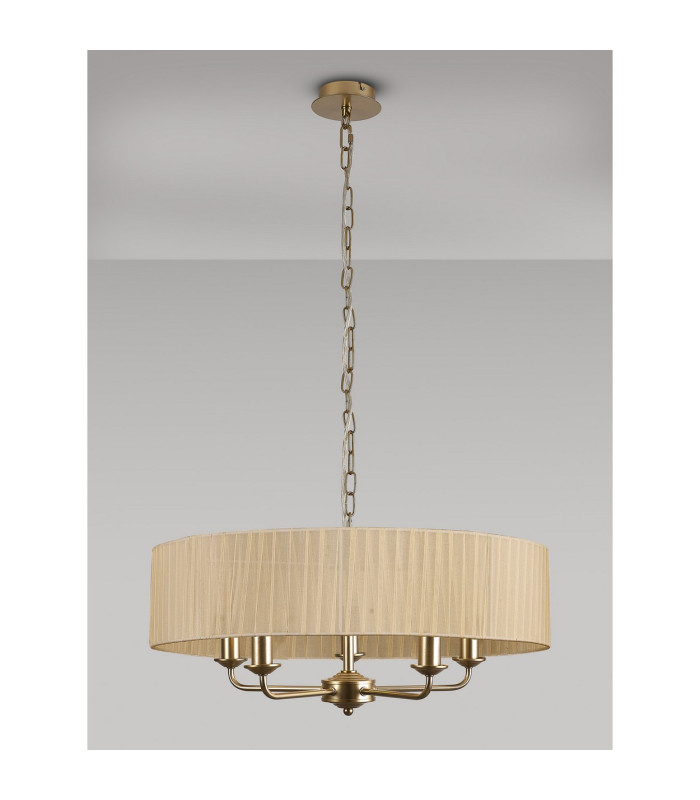 Banyan 5 Light Multi Arm Pendant With 60cm x 15cm Organza Shade Champagne Gold/Soft Bronze-14