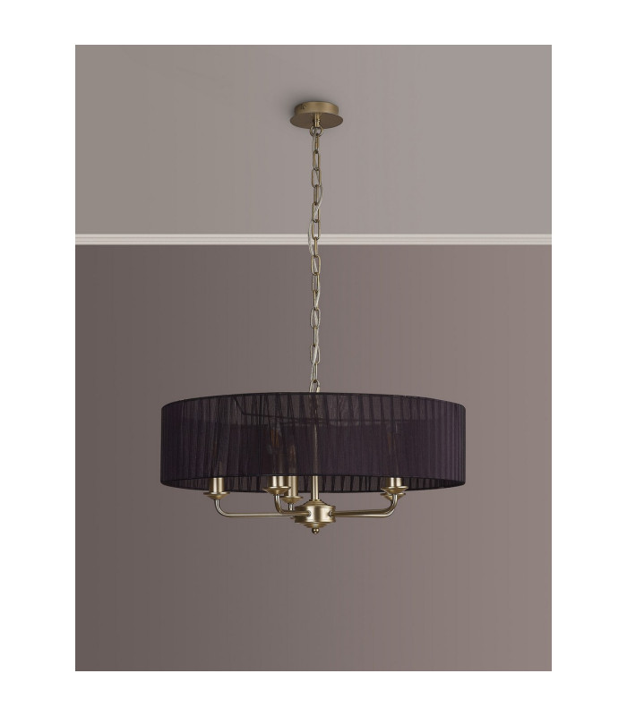 Banyan 5 Light Multi Arm Pendant With 60cm x 15cm Organza Shade Champagne Gold/Black-15