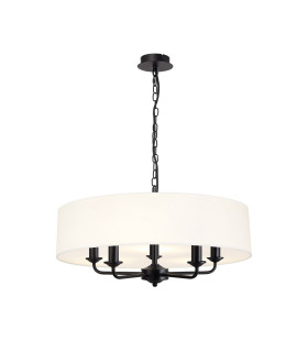 Banyan 5 Light Multi Arm Pendant With 60cm x 15cm Faux Silk Fabric Shade Matt Black/White-1