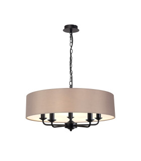 Banyan 5 Light Multi Arm Pendant With 60cm x 15cm Faux Silk Fabric Shade Matt Black/Grey-1