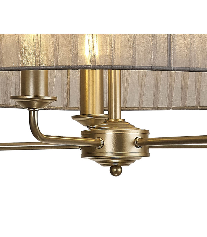 Banyan 5 Light Multi Arm Pendant With 60cm x 15cm Organza Shade Champagne Gold/Grey-8
