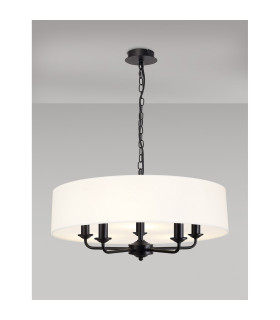 Banyan 5 Light Multi Arm Pendant With 60cm x 15cm Faux Silk Fabric Shade Matt Black/White-2