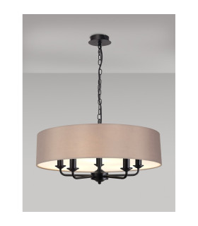Banyan 5 Light Multi Arm Pendant With 60cm x 15cm Faux Silk Fabric Shade Matt Black/Grey-2