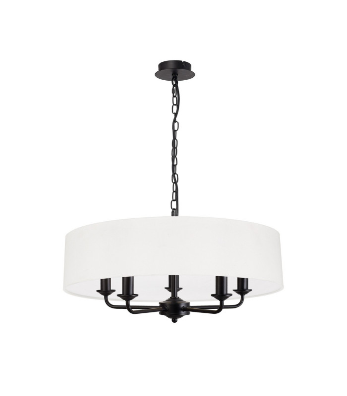 Banyan 5 Light Multi Arm Pendant With 60cm x 15cm Faux Silk Fabric Shade Matt Black/White-4