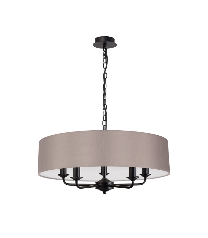 Banyan 5 Light Multi Arm Pendant With 60cm x 15cm Faux Silk Fabric Shade Matt Black/Grey-4