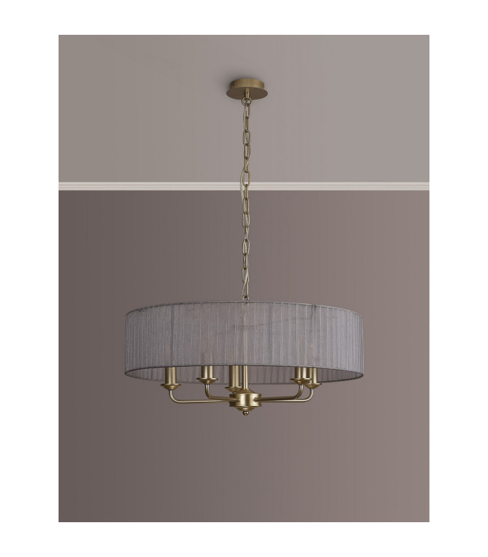 Banyan 5 Light Multi Arm Pendant With 60cm x 15cm Organza Shade Champagne Gold/Grey-15